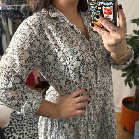 Grayson Floral Long Sleeve Mini Shirt Dress Gray 3 - Picture 3 of 7